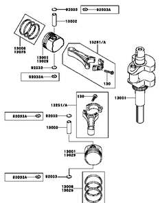 Kawasaki Fh381v-Cs23 Piston And Crankshaft Diagram and Parts List for G1332 55AI5GMQ050-WAM Cub Cadet Lawn Mower